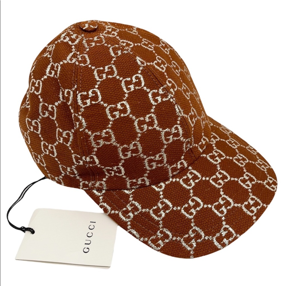Gucci New GG Logo Monogrammed Brown Silver Sz. M Baseball Cap